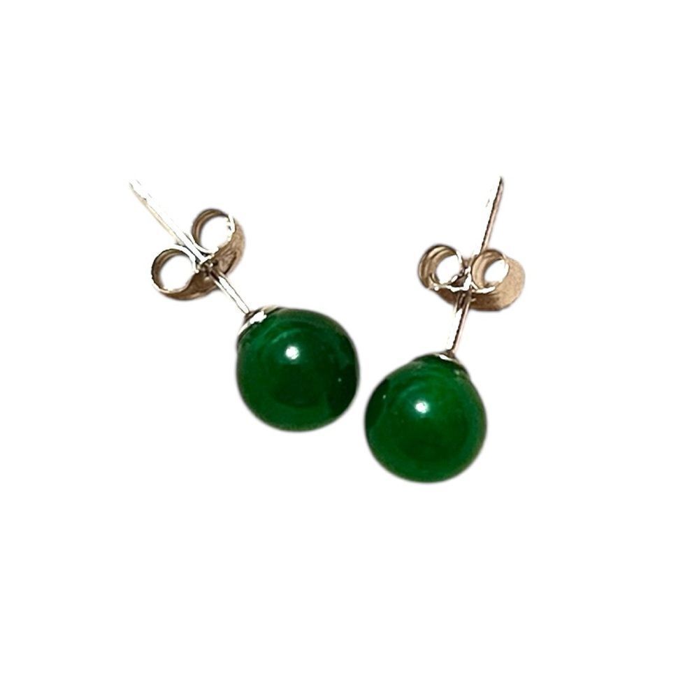 Genuine Green Jade Sterling Silver Stud Earrings
